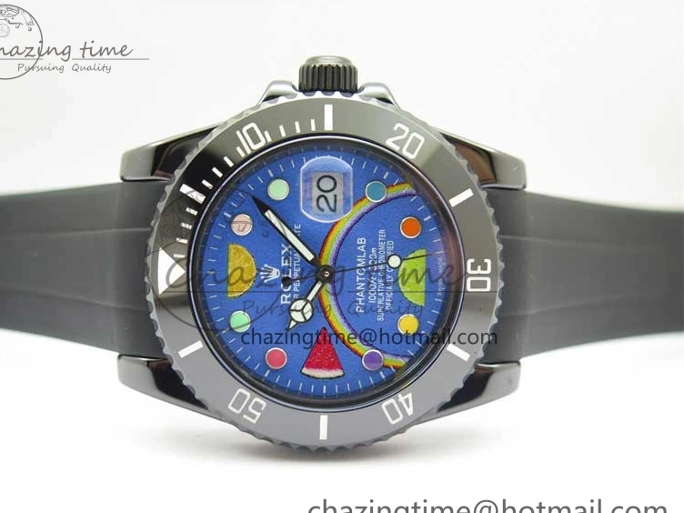 MiroTime 1227 Submariner 40mm Black Ceramic 5GF Best Edition Blue Candy Dial on Black Rubber Strap SA FashionForward 2473